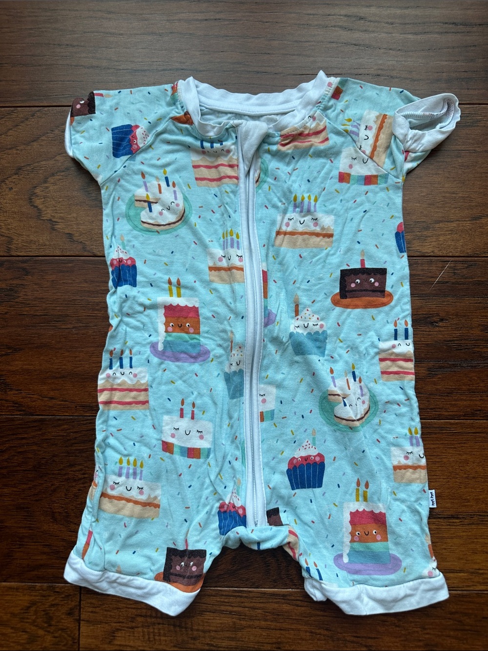 Little Sleepies Light Blue Cake Print Short Sleeve Footie